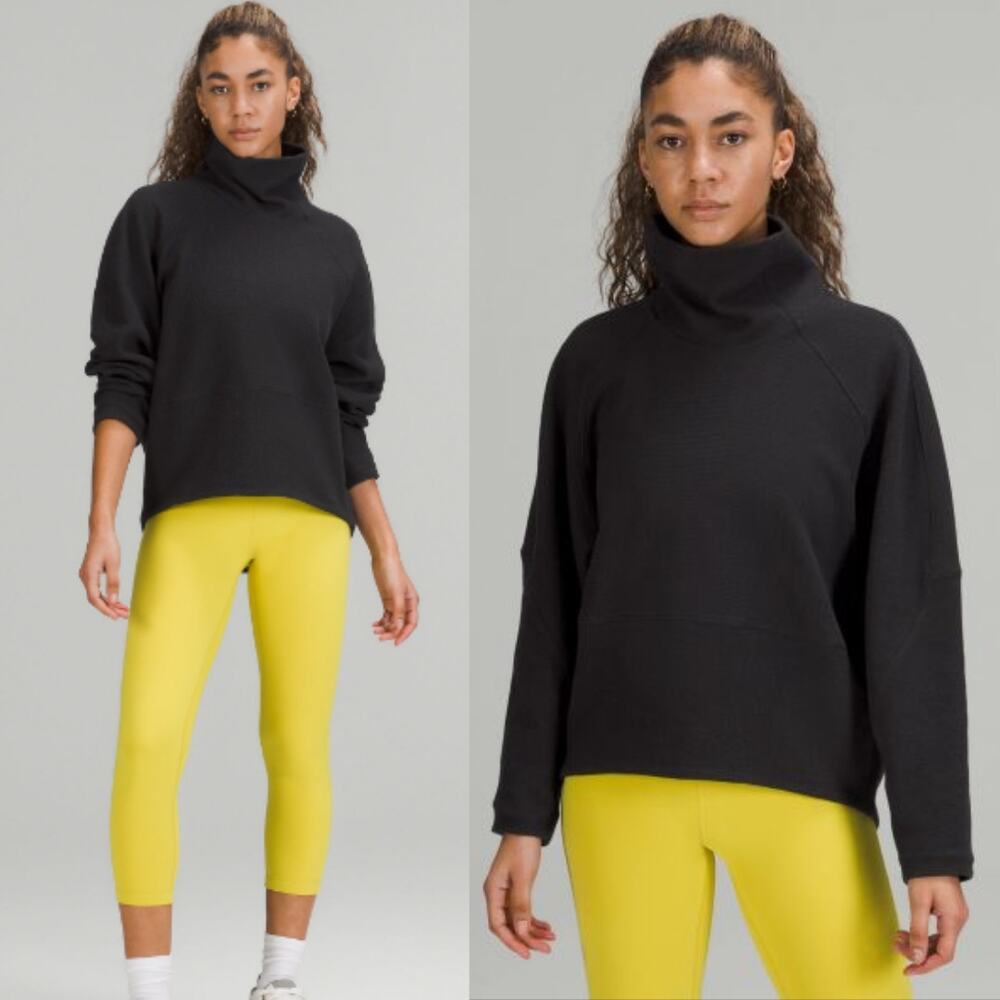 Lululemon Textured Funnel-Neck Pullover Sweatshirt 10 Black Top *READ